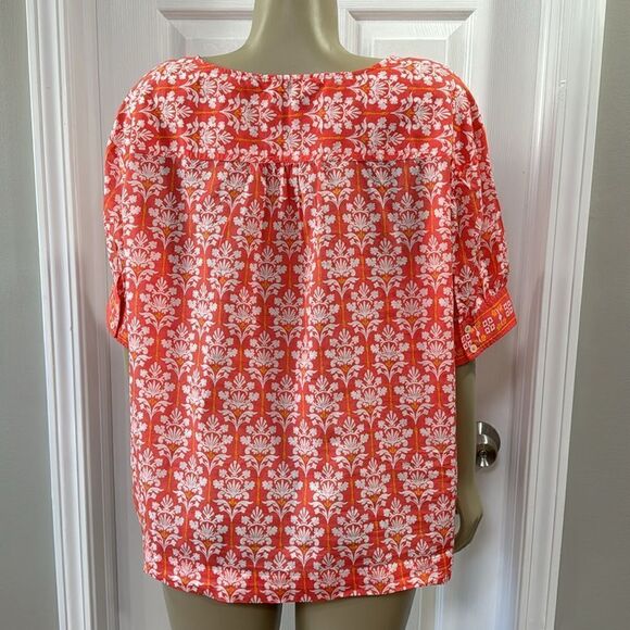 TALBOTS DAMASK BOUQUET POPOVER CORAL AND WHITE - Picture 6 of 9